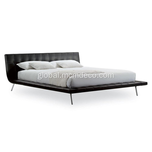 Curved Shape Leather Bed Poliform Furniture Leather Onda Bed Reproduction Manufactory